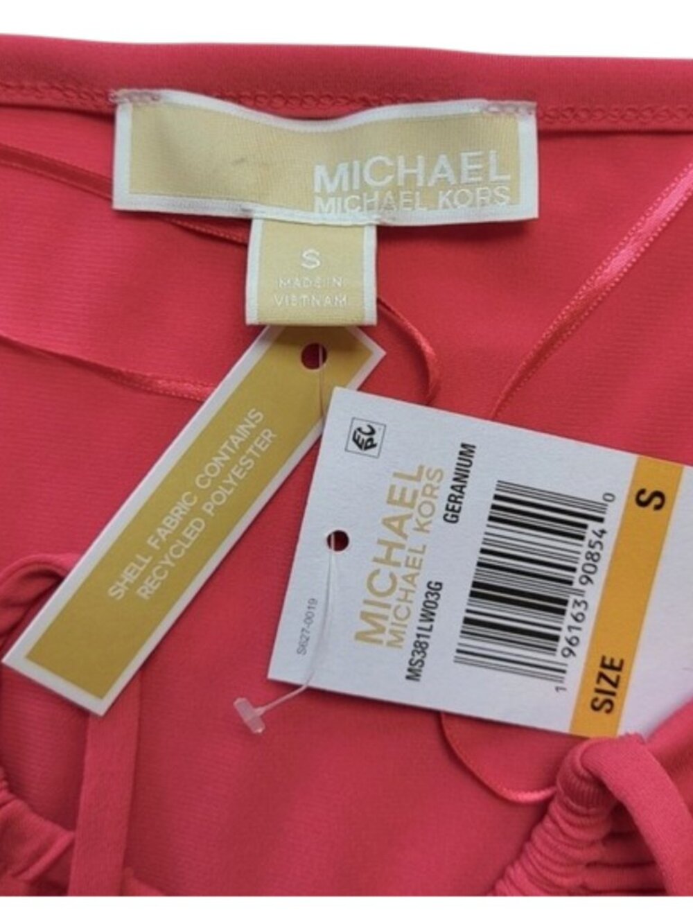 Michael Michael Kors Coral Tie Neck Mini Dress NWT - Size S - Picture 8 of 10
